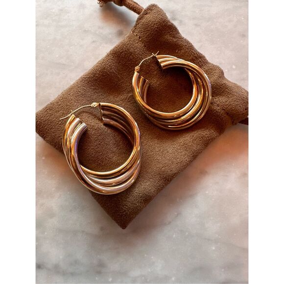 Sterling silver and 14k gold plated two tone hoop earrings - Picture 1 of 5